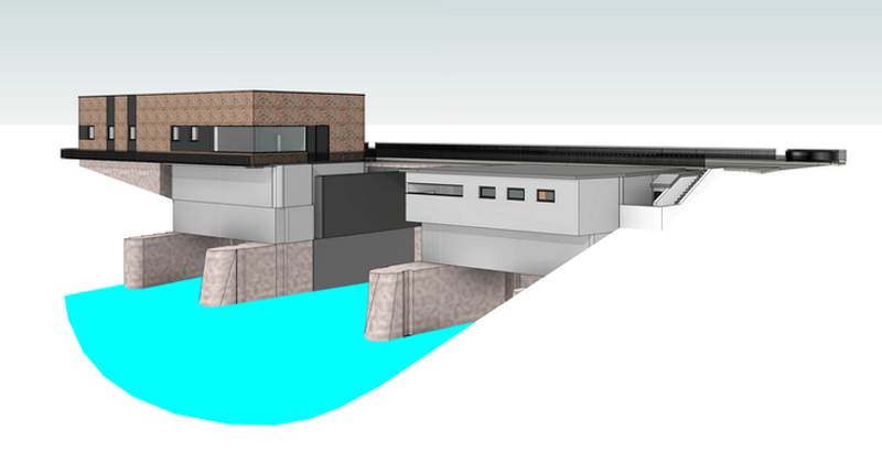Ilmenau-Sperrwerk mit geplantem Betriebsgebäude. Grafik: NLWKN.
