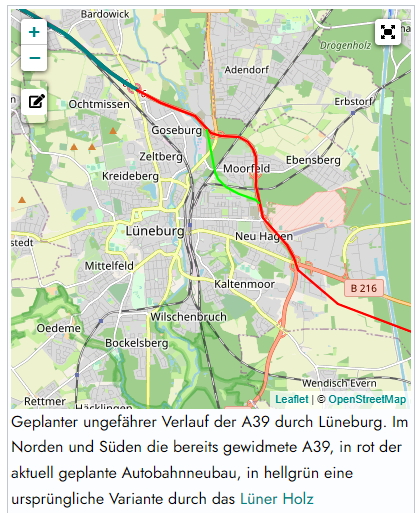 Geplanter Verlauf A39. Grafik: Lünepedia / OpensStreetMap.