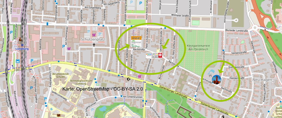 Standorte beim Tag der Nachbarn am 22.05.2022. Karte: OpenStreetMap. (A. Stoffregen).