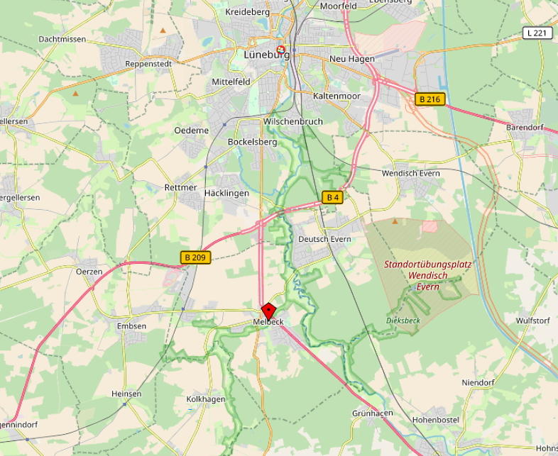 Kartenausschnitt Lüneburg-Melbeck. © OpenStreetMap-Mitwirkende“.