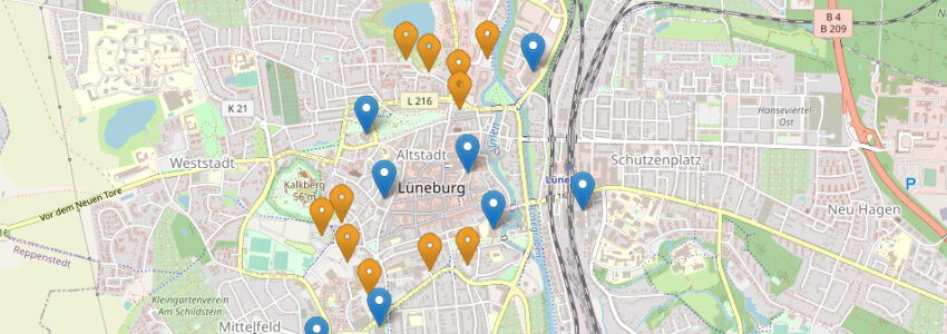 Parkplätze in und um die Innenstadt Lüneburg. Karte: OpenStreetMap Contributors.