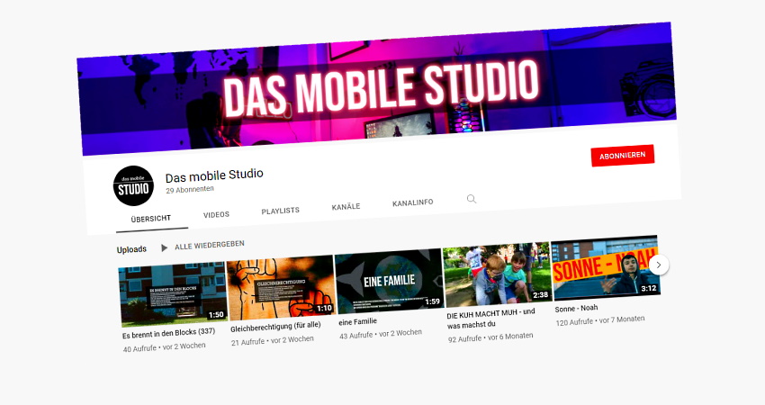 YouTube: Das mobile Studio. Screenshot.