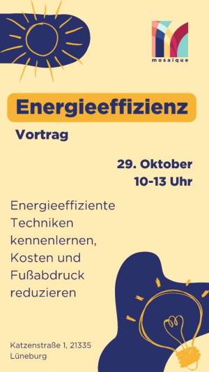 Energieeffizienz. Sharepic mosaique, 29.10.2022.