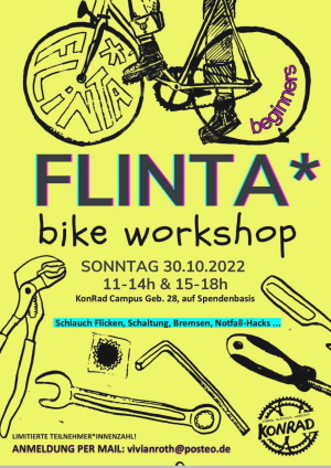FLINTA*-Bike-Workshop, 30.10.2022. Grafik: FLINTA* Lüneburg.
