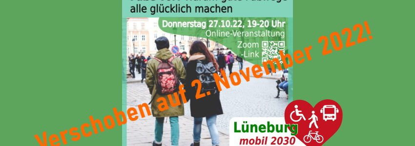 Füße vor! Verschiebung auf 2. November 2022. Grafik: Lüneburg mobil 2030.