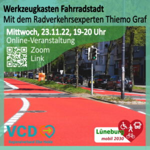 Werkzeugkasten Fahrradstadt. Online-Veranstaltung mit Thiemo Graf am 23.11.2022.