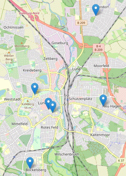 fairteiler in Lüneburg. Karte: OpenStreetMap Contributors.