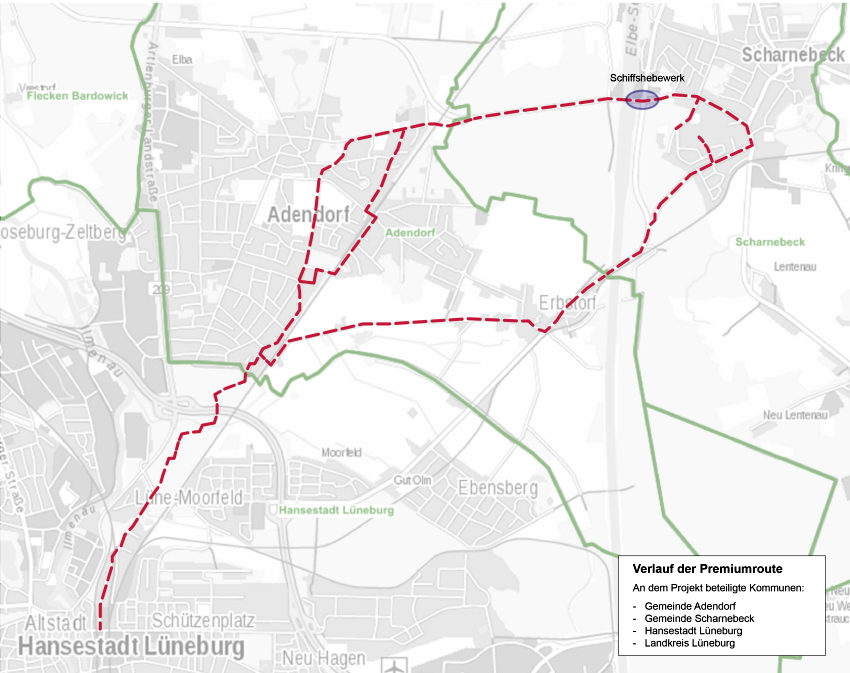 Verlauf des Premiumradwegs, Grafik: Landkreis Lüneburg.