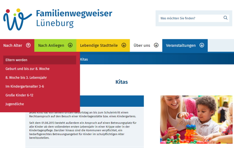 Familienwegweiser Lüneburg. Screenshot.