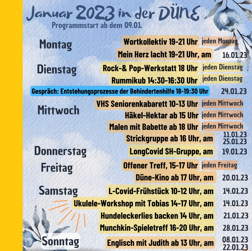 Monatsprogramm Januar 2023. Grafik: Die DÜNE.