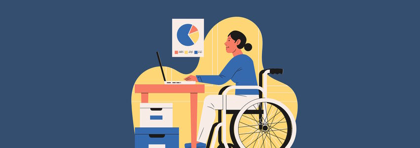 Arbeitsplatz mit Rollstuhl. Grafik: Moondance, Pixabay.