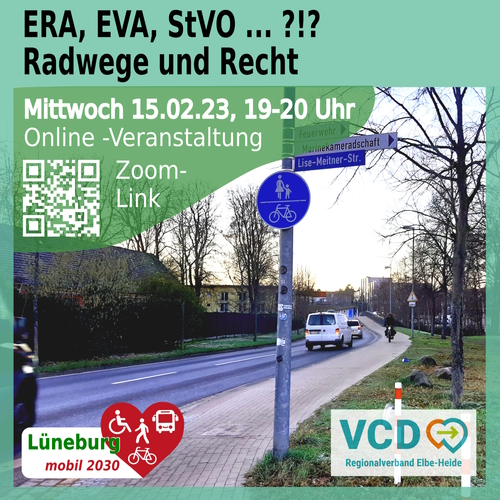 Radwege und Recht. Online-Veranstaltung am 15. Februar 2023. Veranstaltungsreihe Lüneburg mobil 2030.