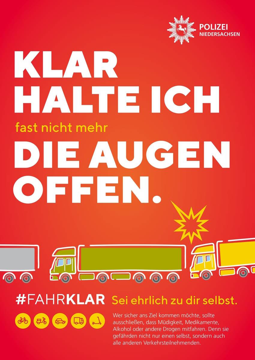 #FAHRKLAR - Kampagnenplakat. Grafik: Polizei Niedersachsen.