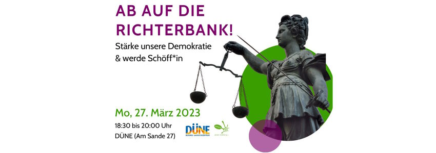 Schöff:innen gesucht. Info-Veranstaltung 27.03.2023, Lüneburg. Grafik: Janun Lüneburg.