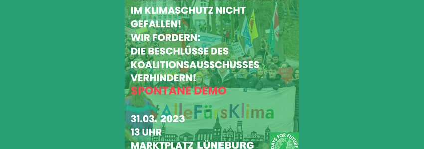 Spontane Demo gegen Ampelbeschlüsse am 31.03.2023. Sharepic: FFF Lüneburg.