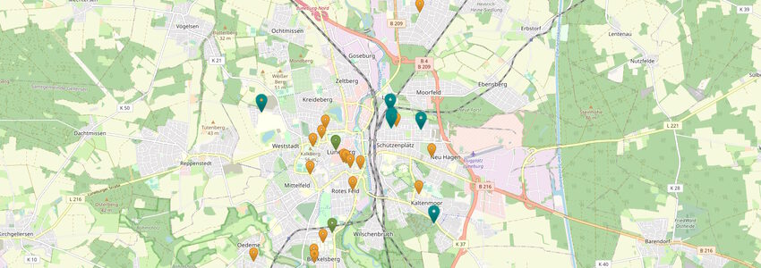 Commons in Lüneburg. Grafik: Lünepedia, Karte OpenStreetMap-Mitwirkende.