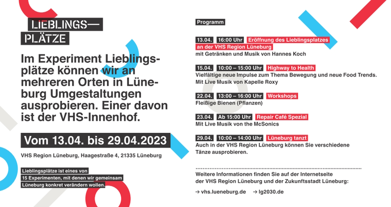 Lieblingsplatz im VHS Innenhof im April 2023. Grafik: Lüneburg 2030 Zukunftsstadt.