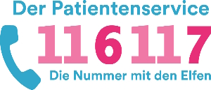 Grafik: Kassenärztliche Bundesvereinigung KBV. Logo Patientenservice 116117 (https://www.kbv.de/html/3001.php).