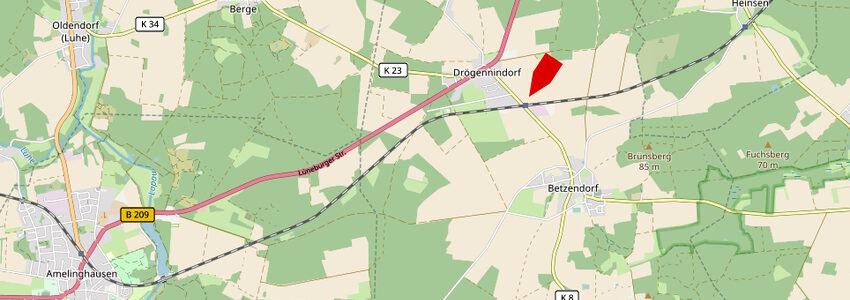 Bahnübergang Drögennindorf. Kartenausschnitt: OpenStreetMap-Mitwirkende.