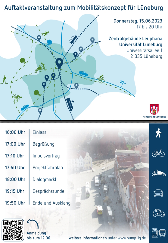 Flyer zu r Auftaktveranstaltung am Donnerstag, 15. Juni 2023. Grafik: Hansestadt Lüneburg.