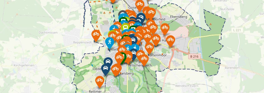 Hansestadt Lüneburg: NUMP-Online-Dialog - Karte mit Einträgen. Screenshot am 20.06.2023.
