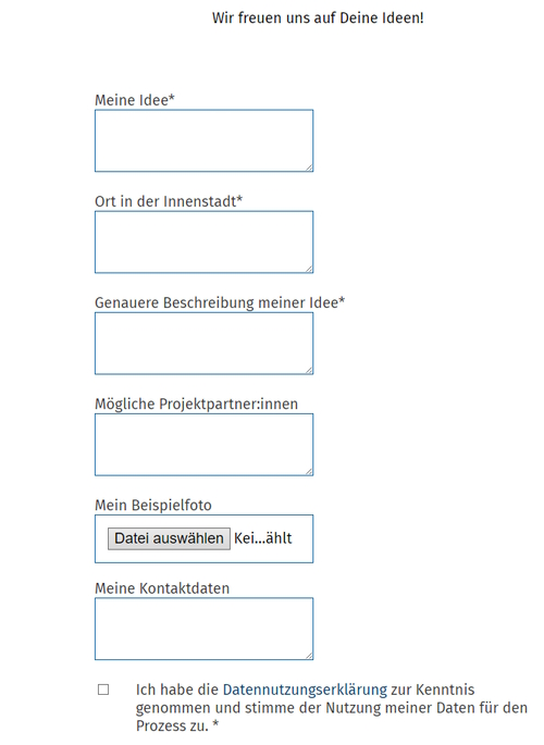 Hansestadt Lüneburg: So sieht das Online-Formular zum Eintragen von Ideen aus. Screenshot 24.06.2023.