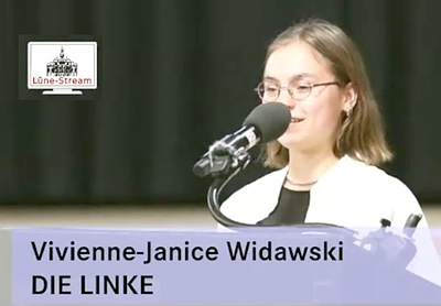 Vivienne-Janice Widawski bei der Abschiedsrede vor dem Rat am 29.06.2023. Screenshot.
