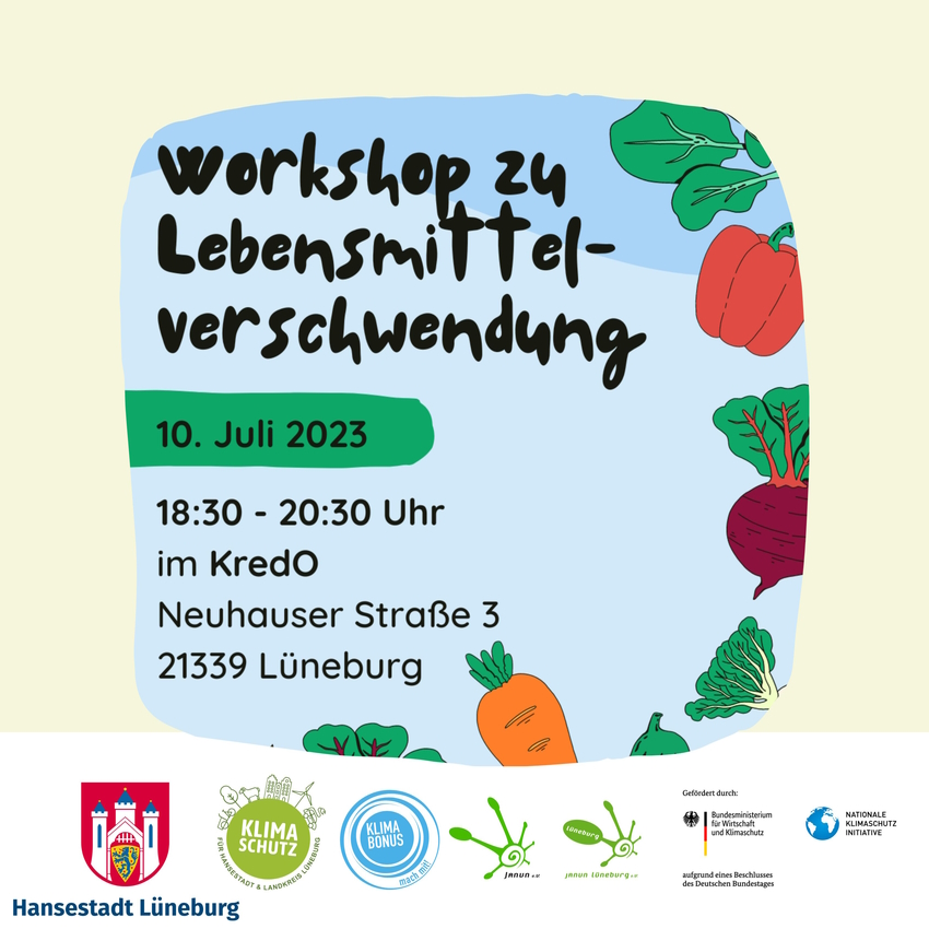 Sharepic: Workshop Lebensmittelverschwendung am 10.07.2023.