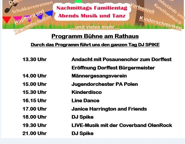 Dorffest Scharnebeck: Tagesprogramm. Grafik: Samtgemeinde Scharnebeck.