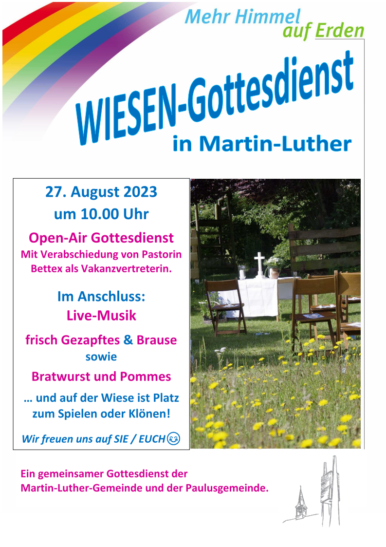 Wiesen-Gottesdienst der Martin-Luther-Gemeinde am Sonntag, 27. August 2023. Plakat: Martin-Luther-Gemeinde.