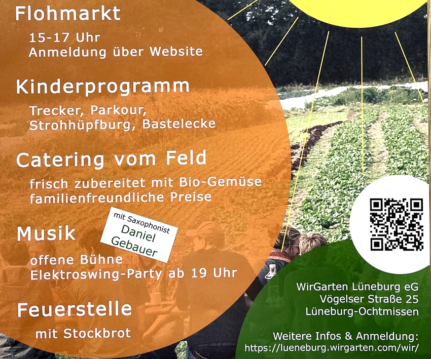 WirGarten Lüneburg: Sommerfest am 26.08.2023, Programm. Grafik: WirGarten.
