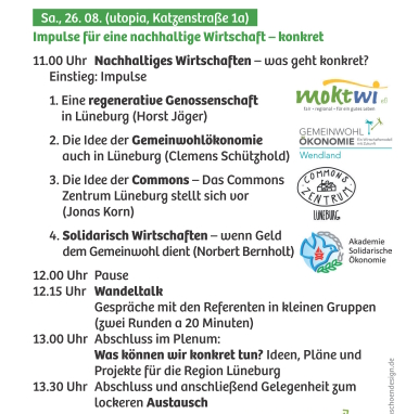 Mitmachregion Lüneburg: Programm der Sommerkonferenz am 26. August 2023. Grafik: Zukunftsrat Lüneburg.