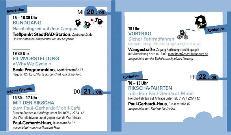 Programm Europäische Mobilitätswoche - Mittwoch, 20.09., bis Freitag, 22.09.2023. Grafik: Hansestadt Lüneburg.