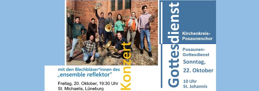 Ensemble Reflektor - Konzert und Posaunen-Gottesdienst am 20./22.10.2023. Grafik: Plakat Kirchenkreis Lüneburg.