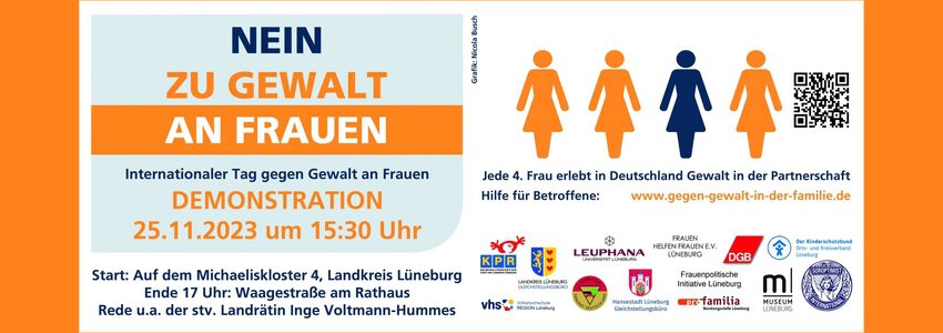 Aktionstag gegen Gewalt an Frauen 2023. Plakat - Grafik: Nicola Busch, Hansestadt Lüneburg.