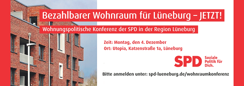 SPD: Bezahlbarer Wohnraum – Jetzt! Veranstaltung am 04.12.2023. Flyer: SPD im Landkreis Lüneburg