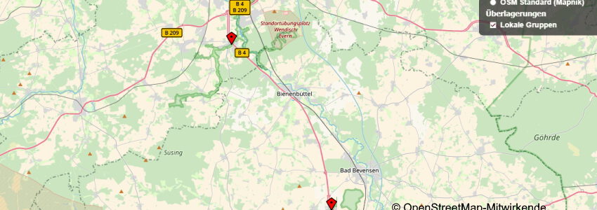 B4 zwischen Melbeck und Tätendorf. Karte: OpenStreetMap und Mitwirkende. https://www.openstreetmap.org/copyright