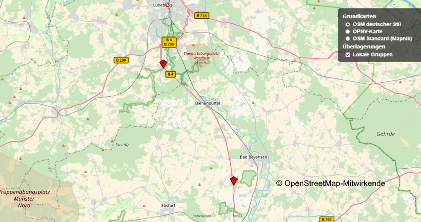 B4 zwischen Melbeck und Tätendorf. Karte: OpenStreetMap und Mitwirkende. https://www.openstreetmap.org/copyright