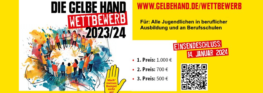Sharepic: Wettbewerb Gelbe Hand 2023/2024 (angepasst).