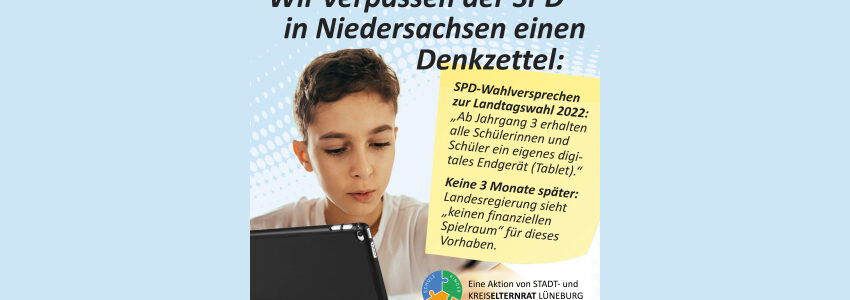 Kreiselternrat Lüneburg: Denkzettel für SPD Niedersachsen. Sharepic.