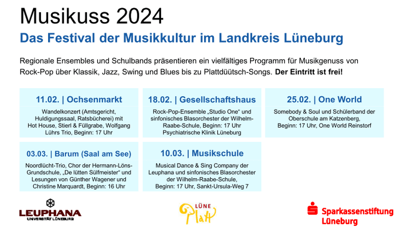 Musikfestival Musikuss: Programm 2024. Grafik: Landkreis Lüneburg - Plakat (angepasst).