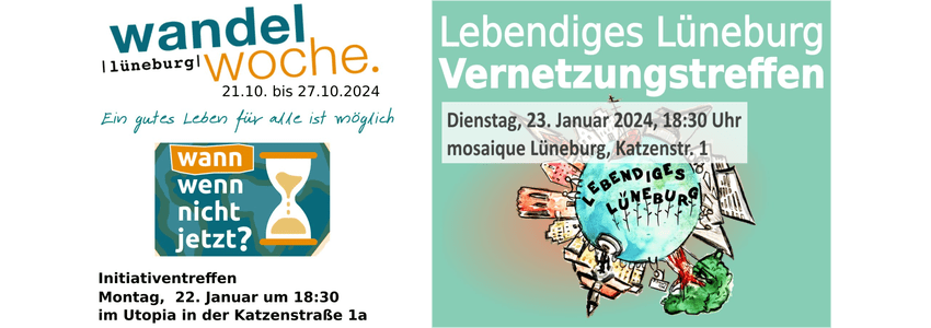 Planungstreffen Lebendiges Lüneburg und Wandelwoche - 22./23. Januar 2024. Sharepics.