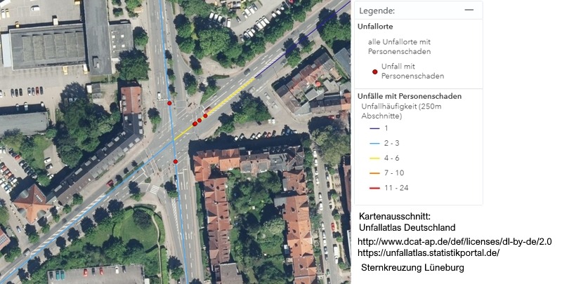 Sternkreuzung Lüneburg. Datenlizenz Deutschland – Unfallatlas Deutschland – Version 2.0.