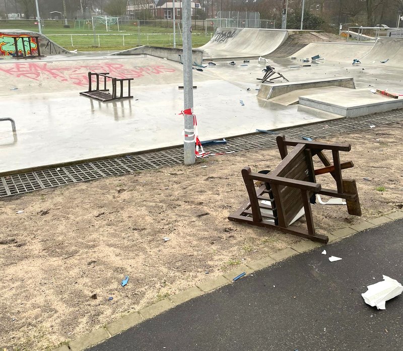 Foto: Hansestadt Lüneburg. Vandalismus an der Skateranlage Sülzwiesen, 13.02.2024. 
