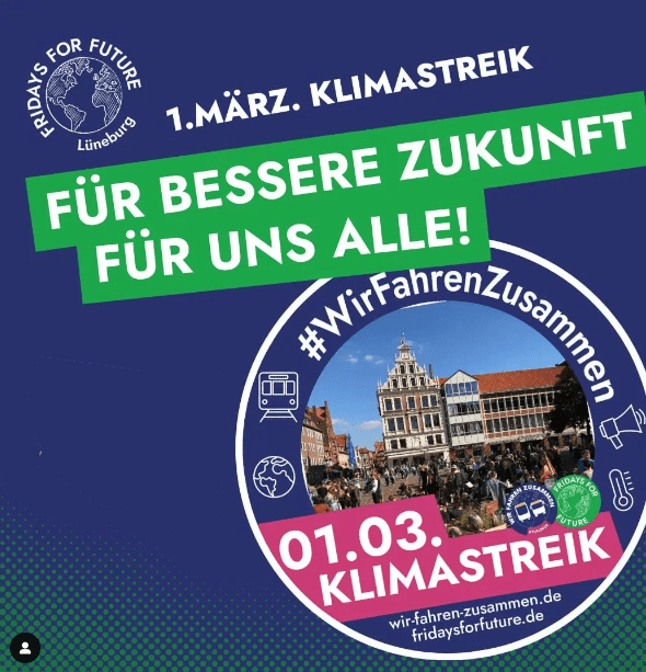 FFF: Klimastreik am Freitag, 1. März 2024, in Lüneburg. Sharepic.