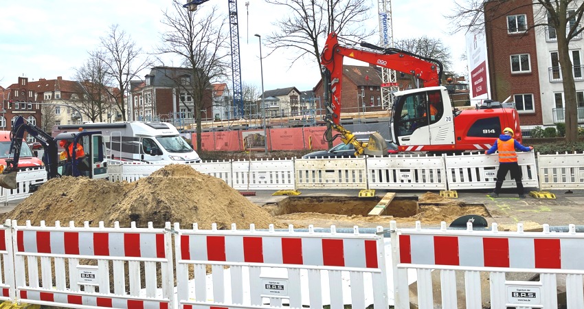 Fernwärme-Baustelle Lindenstraße. Hansestadt Lüneburg.