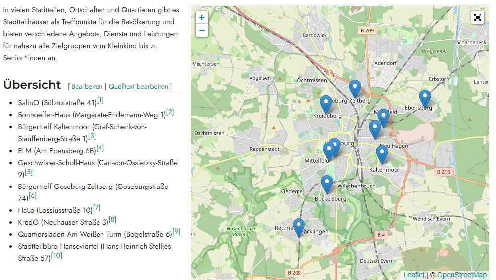 Stadtteilhäuser in der Hansestadt Lüneburg. Grafik: OpenStreetMap Mitwirkende / Lünepedia.