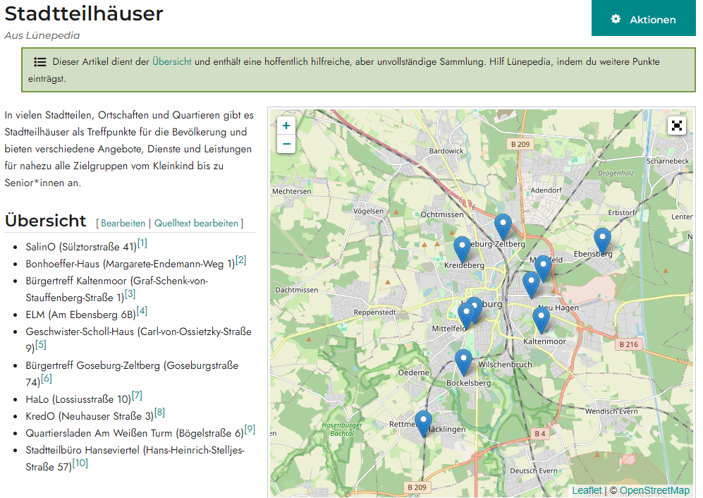 Stadtteilhäuser in der Hansestadt Lüneburg. Grafik: OpenStreetMap Mitwirkende / Lünepedia.