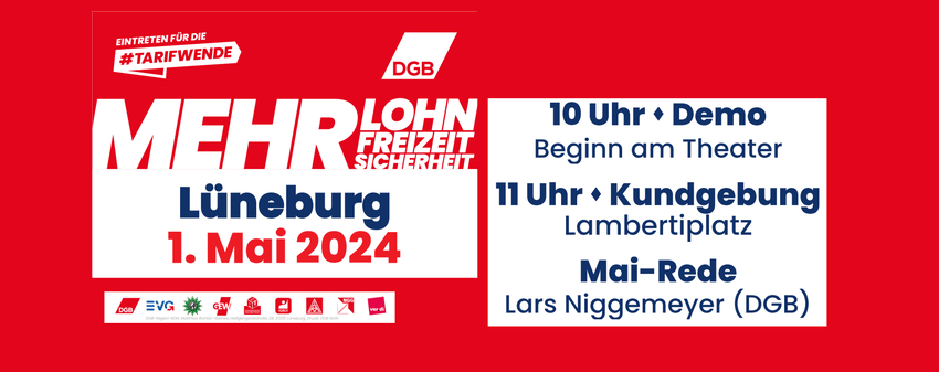 DGB: Plakat zum 1. Mai 2024 in Lüneburg (angepasst).