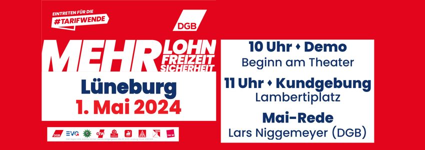 DGB: Plakat zum 1. Mai 2024 in Lüneburg (angepasst).